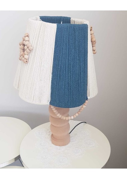 Makrome Şık Boncuklu Abajur Iskeleti Ekru ve Petrol Mavisi Renk indirimleri