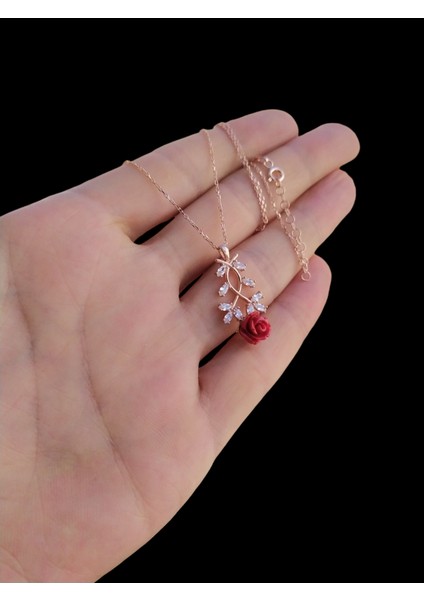 925 Ayar Gümüş Gül Tasarım Rose Gold Kolye