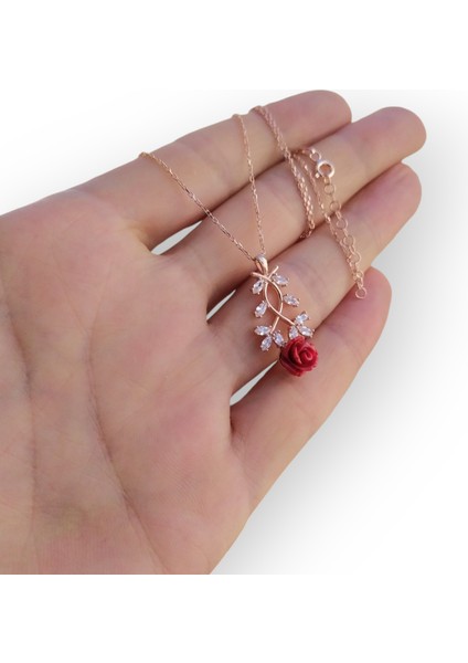 925 Ayar Gümüş Gül Tasarım Rose Gold Kolye