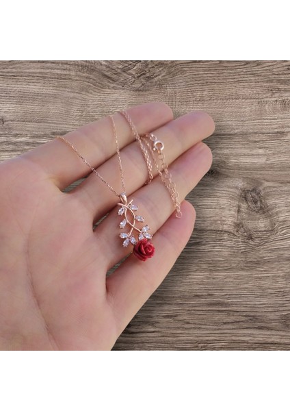 925 Ayar Gümüş Gül Tasarım Rose Gold Kolye