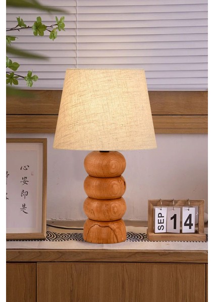 Afra Ahşap Ayaklı Keten Kumaş Başlık Abajur