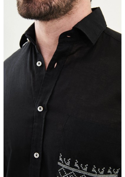 Desenli Slim Fit Uzun Kollu Keten Erkek Gömlek fiyatları