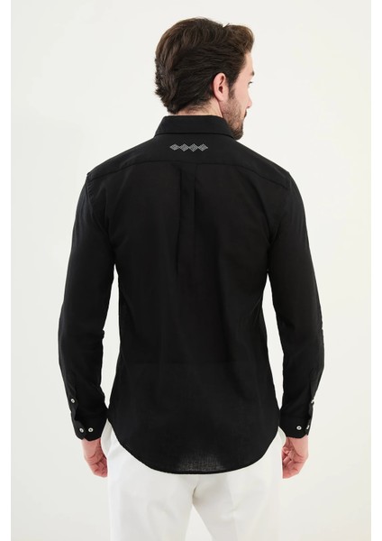 Desenli Slim Fit Uzun Kollu Keten Erkek Gömlek modelleri