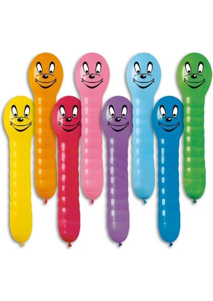 50 Adet Vıp Renkli Tırtıl Balon Baskılı 1 Metre Tırtıl Balon Renkli Italyan Malı Balon