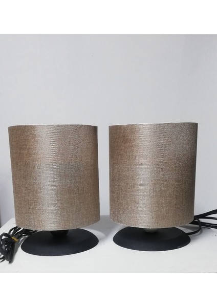 Siyah Metal Ayaklı Açıkkahve Başlıklı Çift Abajur