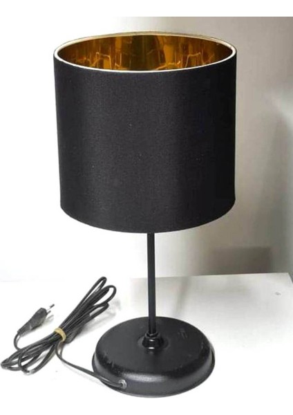 Siyah Metal Ayaklı Siyah Başlıklı Gold Abajur