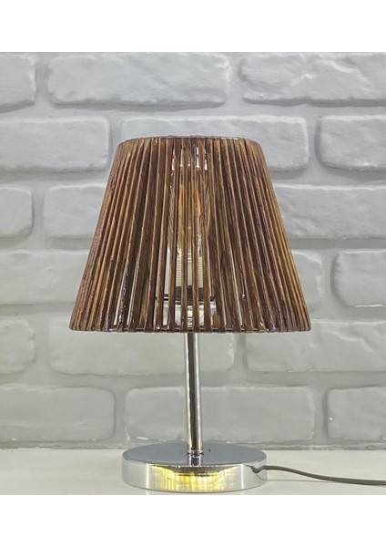 Krom Kaplama Metal Ayak Handmade Naturel Konik Kahverengi Şapkalı Abajur Masa Lambası Modelleri fiyatları