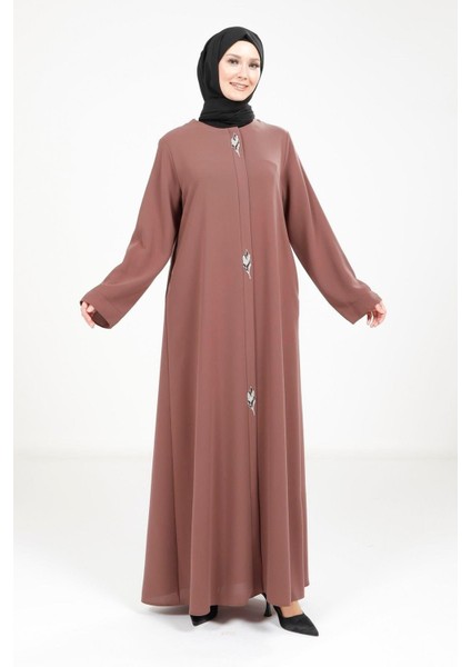 Yaprak Detaylı Kahve Ferace 3487