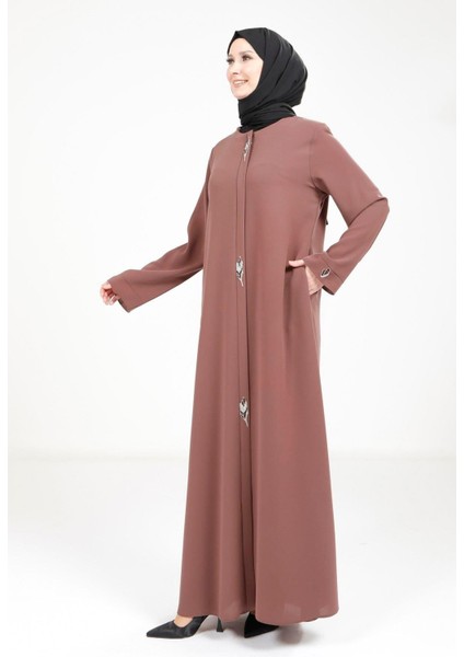 Yaprak Detaylı Kahve Ferace 3487