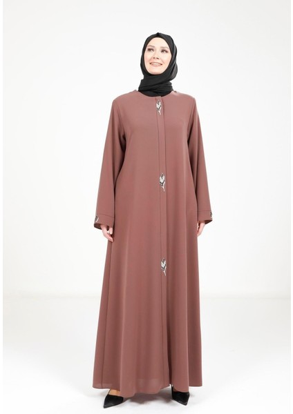 Yaprak Detaylı Kahve Ferace 3487