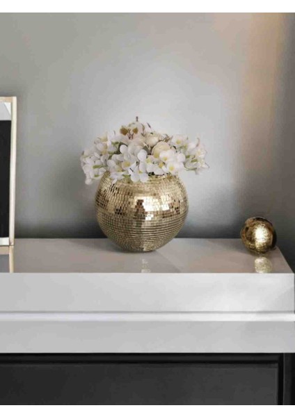 Işıltı Home Design Yuvarlak Aynalı Cam Vazo Açık Gold Orta Boy