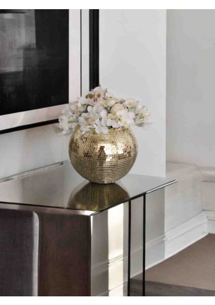 Işıltı Home Design Yuvarlak Aynalı Cam Vazo Açık Gold Orta Boy fiyatları