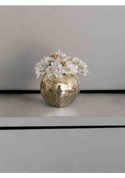 Işıltı Home Design Yuvarlak Aynalı Cam Vazo Açık Gold Orta Boy modelleri