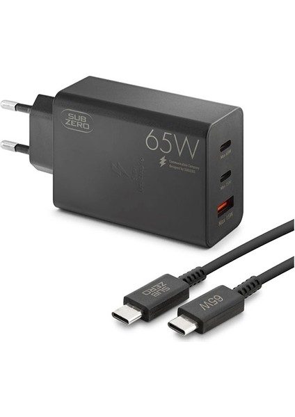 Galaxy Z3 Uyumlu 65W Usb+Pd+Pd ( 3 ) Girişli Süper Fast Type-C Şarj Aleti + Kablo ( Orginal Subzero)