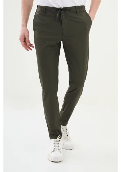 Düz Super Slim Fit Beli Lastikli Ipli Erkek Pantolon