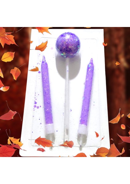 Özel Tasarım Simli Mor Lolipop Şeker Mum 10 cm Simli Mor Pasta Mumu Simli Mor Doğum Günü Mumu