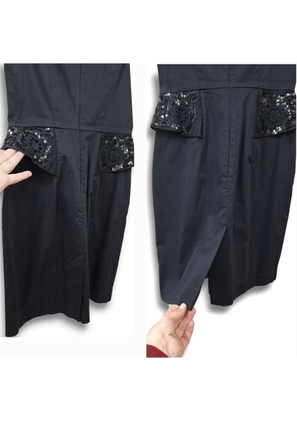 #french Connection 38 -M #oymalı Nakış Işçilikli Tasarım Siyah Dizüstü Kolsuz Elbise indirimleri