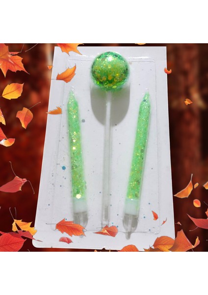 Özel Tasarım Simli Yeşil Lolipop Şeker Mum 10 cm Simli Yeşil Pasta Mumu Yeşil Doğum Günü Mumu