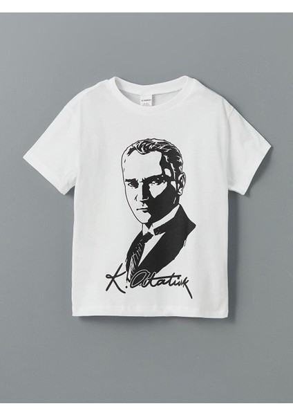 Bisiklet Yaka Atatürk Baskılı Erkek Çocuk Tişört
