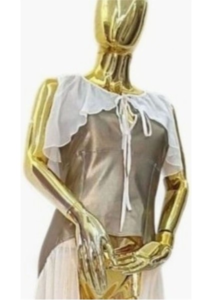 38 / M Via Delle Rose Vdr Şifon Suni Deri Karışım Tasarım Gold + Beyaz Tunik / Yelek / Bluz modelleri