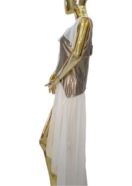 38 / M Via Delle Rose Vdr Şifon Suni Deri Karışım Tasarım Gold + Beyaz Tunik / Yelek / Bluz fırsatları