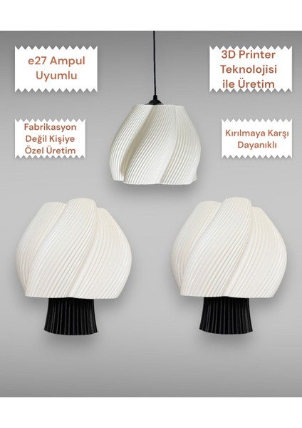 Luminaura Üçlü Abajur ve Avize Seti Yatak Odası Aydınlatma