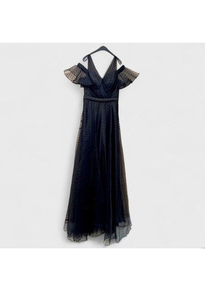 Xs -S A Kesim 3 Katlı Kloş Etekli Tül Kat Saten Katmanlı Kalın Askılı Pelerin Kısa Kollu Siyah Abiye fiyatları