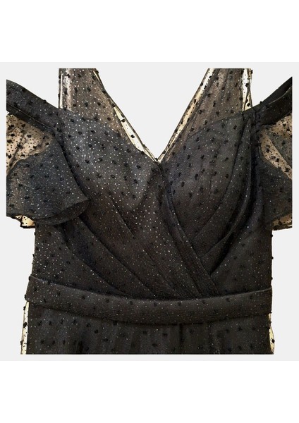 Xs -S A Kesim 3 Katlı Kloş Etekli Tül Kat Saten Katmanlı Kalın Askılı Pelerin Kısa Kollu Siyah Abiye fırsatları