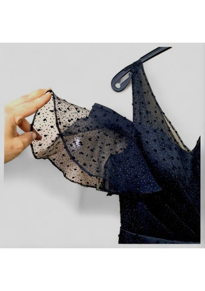 Xs -S A Kesim 3 Katlı Kloş Etekli Tül Kat Saten Katmanlı Kalın Askılı Pelerin Kısa Kollu Siyah Abiye indirimleri