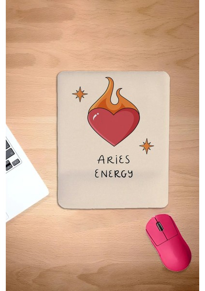 Dikdörtgen, Aries, Koç Burcu, Bilek Destekli Konforlu Mousepad, Ergonomik Dizayn,
