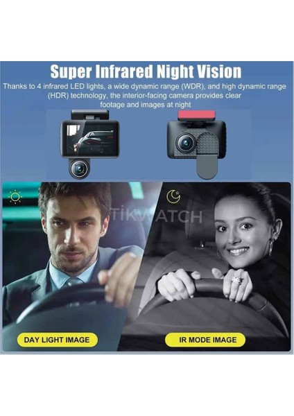 3 Lens Kameralı 1080P Araç Içi Kamera Geci Görüş/çift Kamera