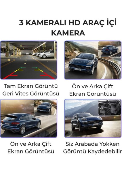 3 Lens Kameralı 1080P Araç Içi Kamera Geci Görüş/çift Kamera