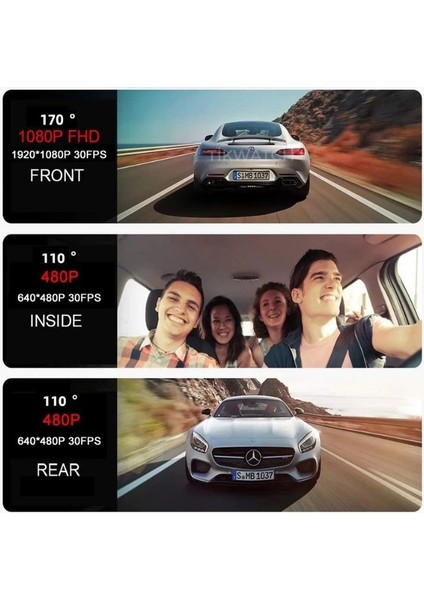 3 Lens Kameralı 1080P Araç Içi Kamera Geci Görüş/çift Kamera