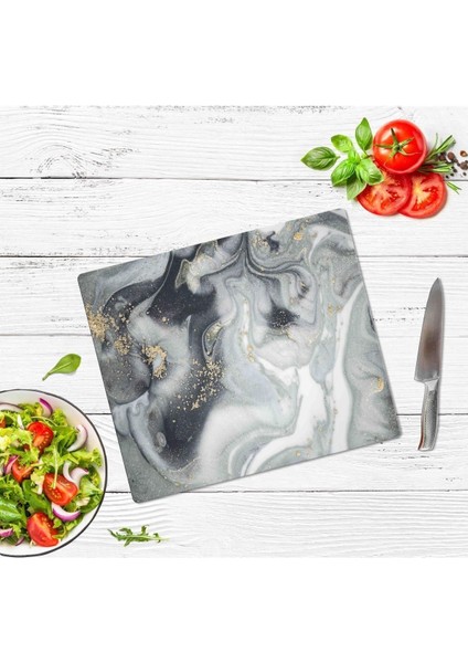 29X34 cm Cam Kesme Tahtası Gri Altın Mermer fiyatları