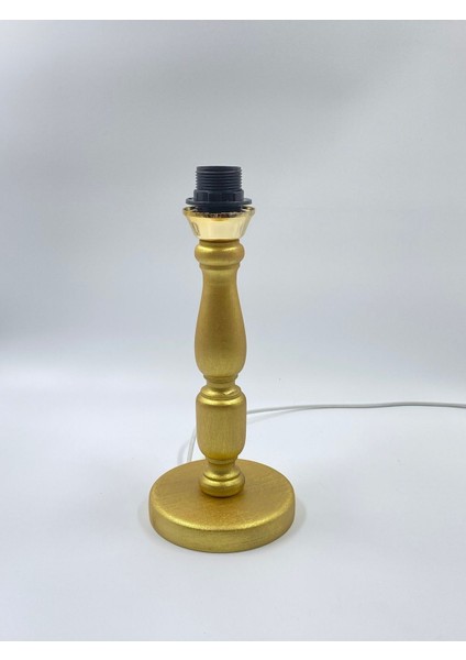 Gold Renk Ahşap Malzemeli Modern Hasır Örgülü Abajur