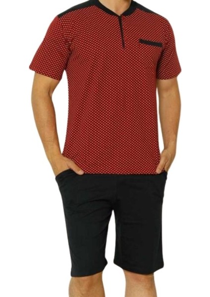 Erkek Desenli Bisiklet Yaka 3 Düğmeli Göğüs Cepli %100 Pamuk Kısa Kol Şortlu Pijama Takımı fiyatları