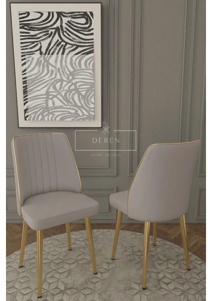 Parla Gold Serisi 80X130 Mdf Açılır Masa + 6 Adet Silinebilir Kumaş Krem Sandalye Metal Ayak Masa Takımı