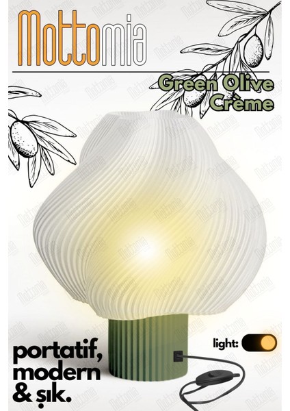 Green Olive Creme Modern ve Minimal Dekoratif Abajur - Kablolu gece ve Masa lambası indirimleri