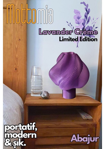 Lavander Creme Limited Edition Modern ve Minimal Dekoratif Abajur - Kablolu gece ve Masa lambası