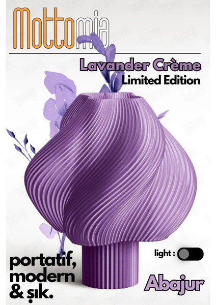 Lavander Creme Limited Edition Modern ve Minimal Dekoratif Abajur - Kablolu gece ve Masa lambası