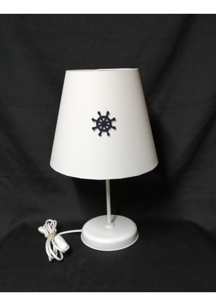 Beyaz Başlıklı Çapa Denizci Genç Odası Çocuk Odası Abajuru Beyaz Metal Ayaklı fiyatları