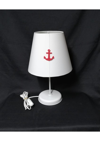 Beyaz Başlıklı Çapa Denizci Genç Odası Çocuk Odası Abajuru Beyaz Metal Ayaklı modelleri