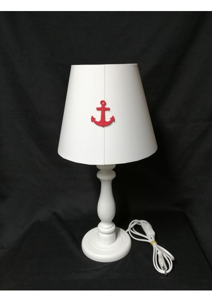 Beyaz Başlıklı Çapa Denizci Genç Odası Çocuk Odası Abajuru Beyaz Metal Ayaklı fırsatları