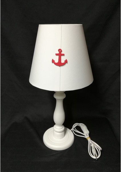 Beyaz Başlıklı Çapa Denizci Genç Odası Çocuk Odası Abajuru Beyaz Metal Ayaklı indirimleri