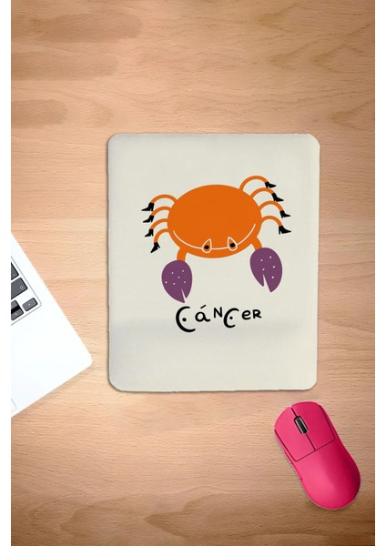 Dikdörtgen, Cancer, Yengeç Burcu Sembolü, Bilek Destekli, Konforlu, Ergonomik Dizayn Mousepadi Bilgisayar Faresi Aksesuarı