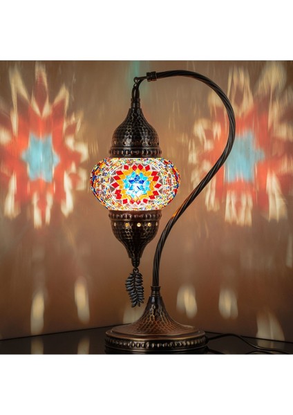 Otantik Türk Lambası, Türk Fas Mozaik Masa Başucu Lambası, %100 El Işi, Deveboynu 40CM
