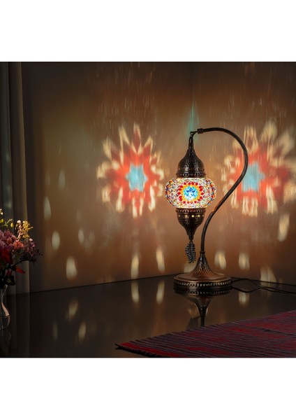 Otantik Türk Lambası, Türk Fas Mozaik Masa Başucu Lambası, %100 El Işi, Deveboynu 40CM modelleri