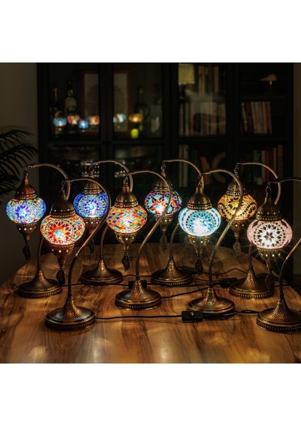 Otantik Türk Lambası, Türk Fas Mozaik Masa Başucu Lambası, %100 El Işi, Deveboynu 40CM fırsatları