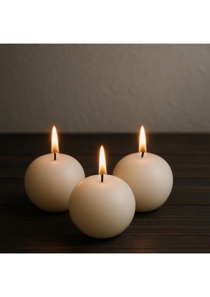 3 Lü Vanilya Kokulu Dekoratif Hediyelik Yuvarlak Top Şeklinde Mum