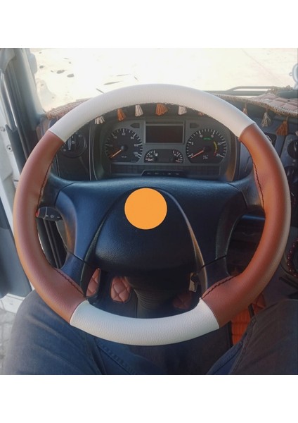 Dikişli Direksiyon Kılıfı Krem Deri Taba Deri Siyah Dikişli Mercedes Axor Için